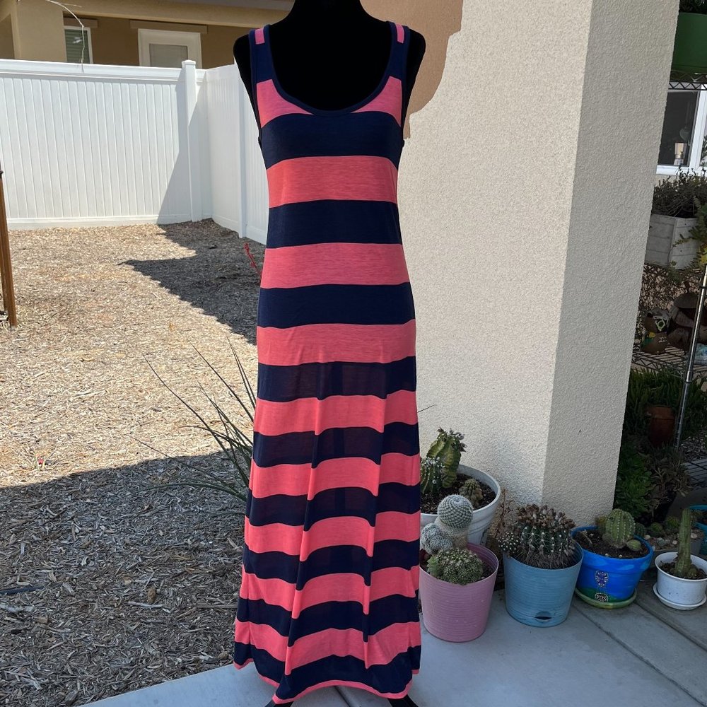 Ambiance Apparel Coral & Navy Blue Tank Maxi Dress Women Size Small